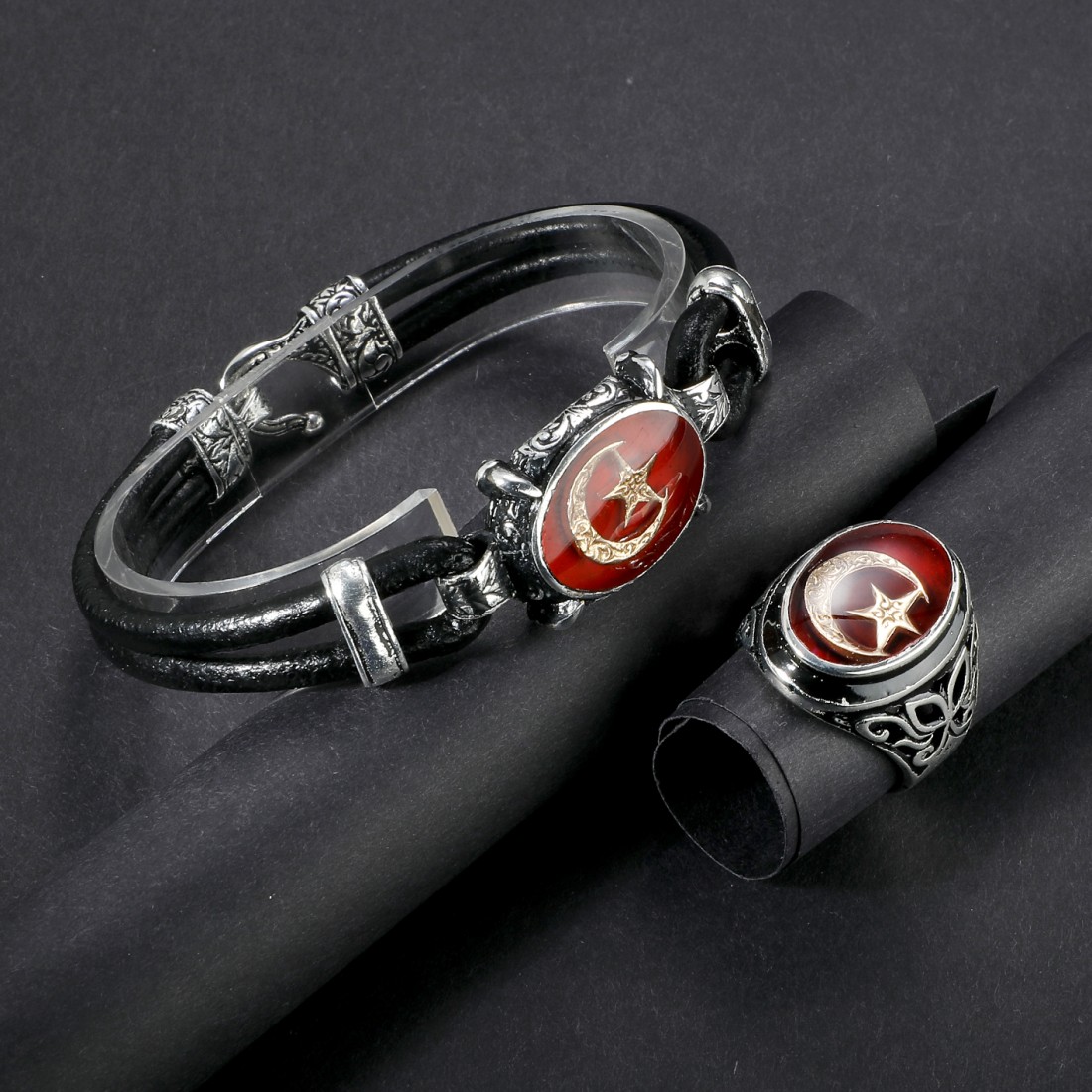 Toptan Ay Yıldız Deri Kordonlu Mineli Bileklik Ve Yüzük Fiyatları