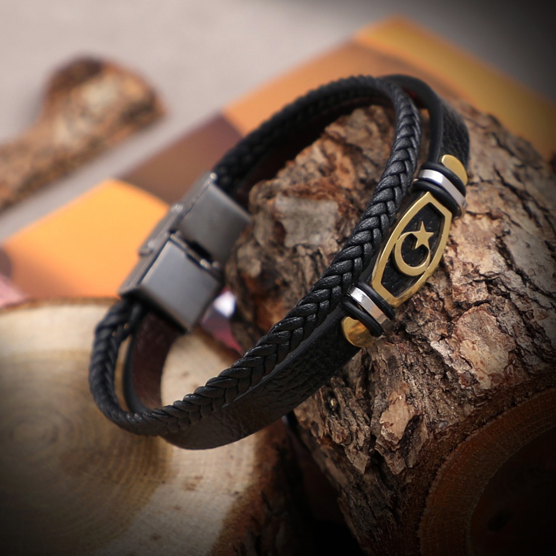 Toptan Ay Yıldız Tük Bayrağı Salaç Çelik  Deri Bileklik Fiyatları