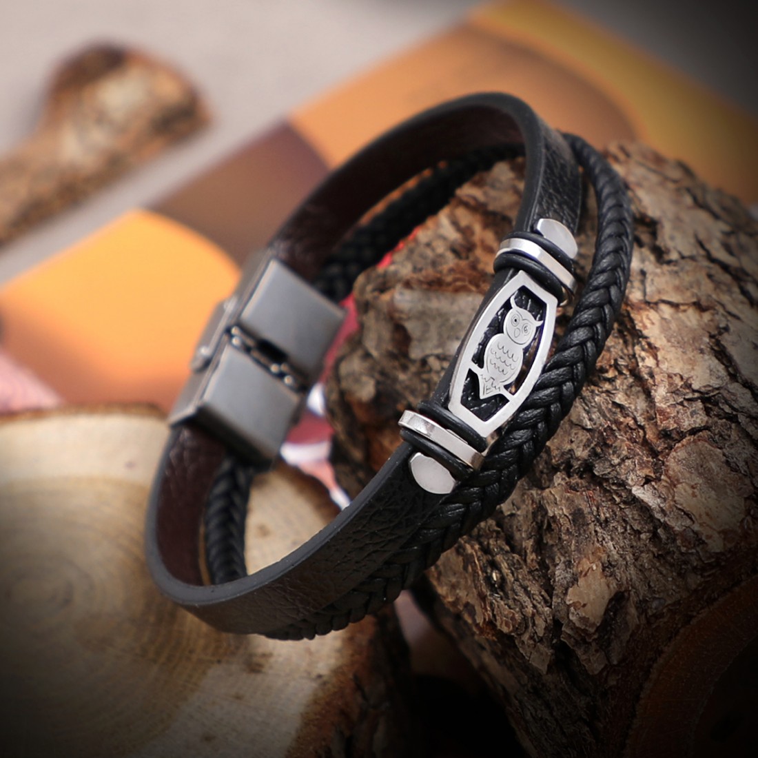 Toptan Baykuş Figürlü Salaç Çelik  Deri Bileklik Fiyatları