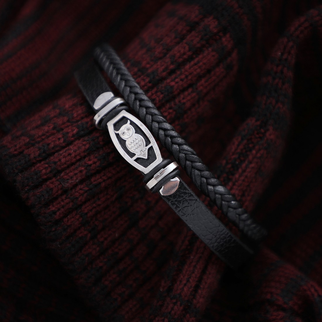 Toptan Baykuş Figürlü Salaç Çelik  Deri Bileklik Fiyatları