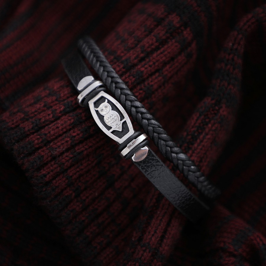 Toptan Baykuş Figürlü Salaç Çelik  Deri Bileklik Fiyatları