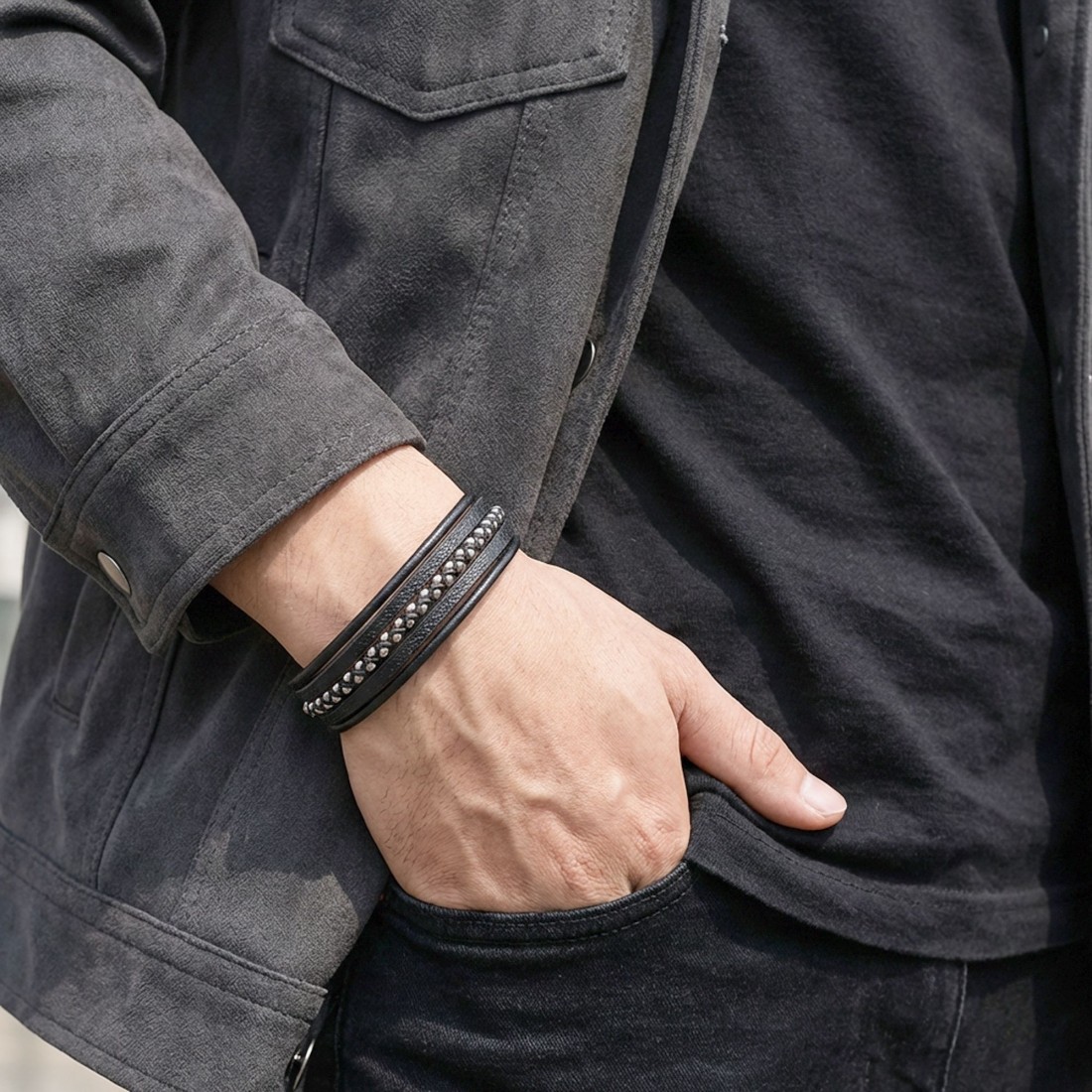 Erkek Makrome Çoklu Deri Bileklik
