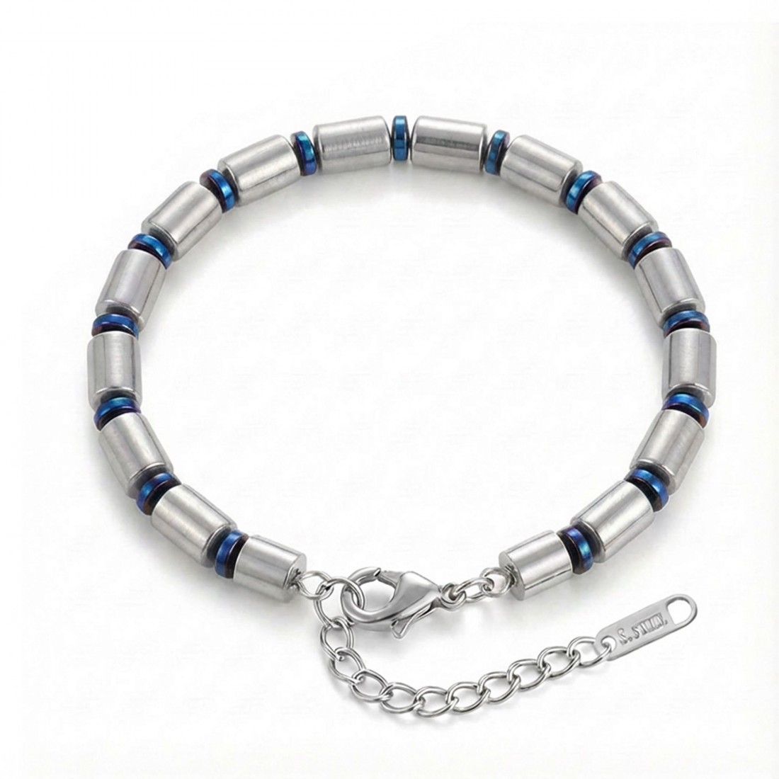 Boru Gümüş Renk Hematit Ayaranabilir Çelik Zincir Bileklik