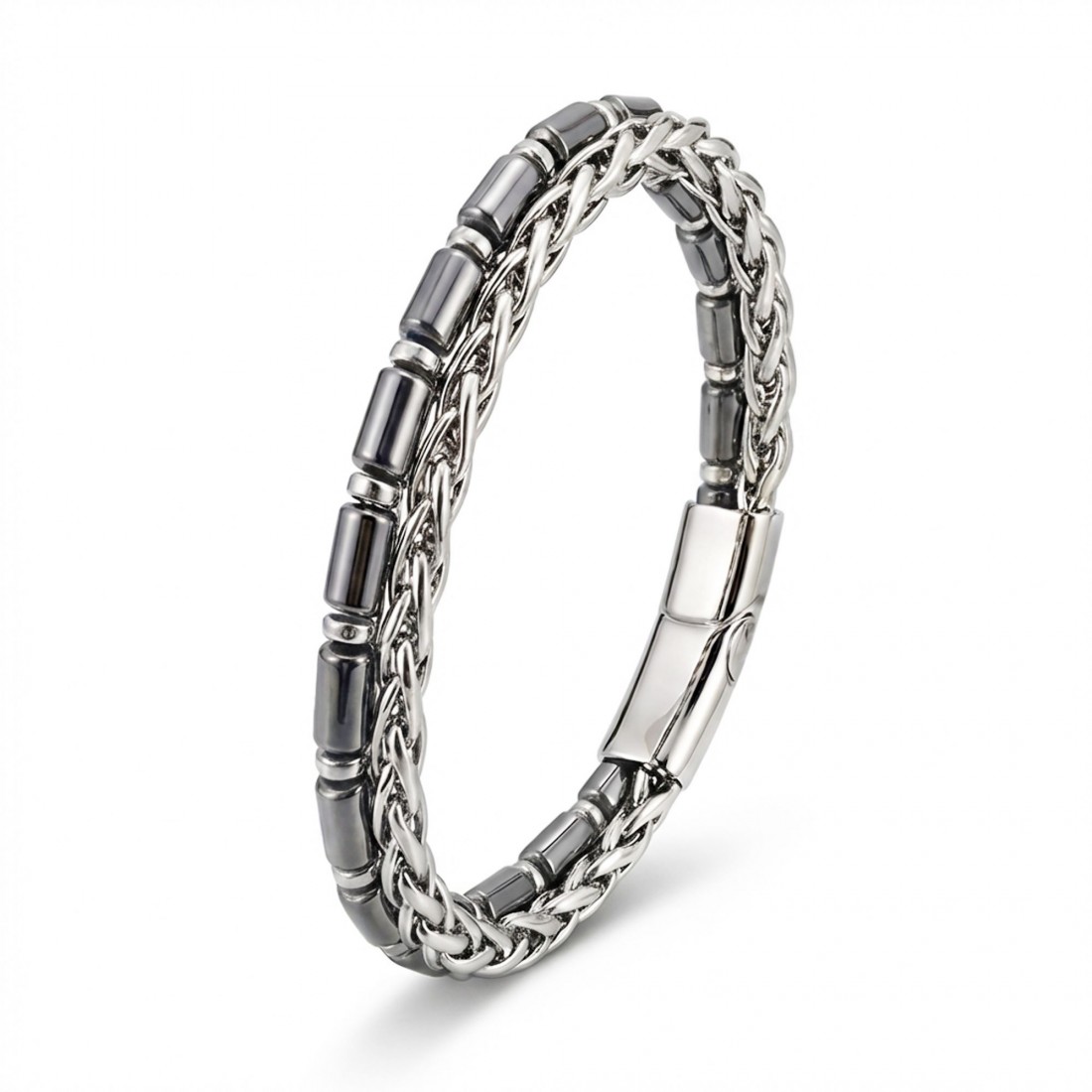 Boru Kesim Hematit Ve Çelik Zincir Bileklik