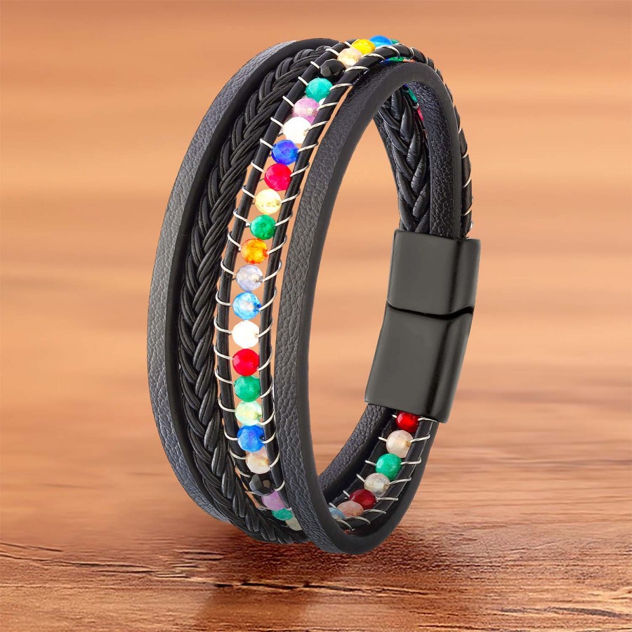 Çakra Doğaltaş Ve Deri Çoklu Bileklik