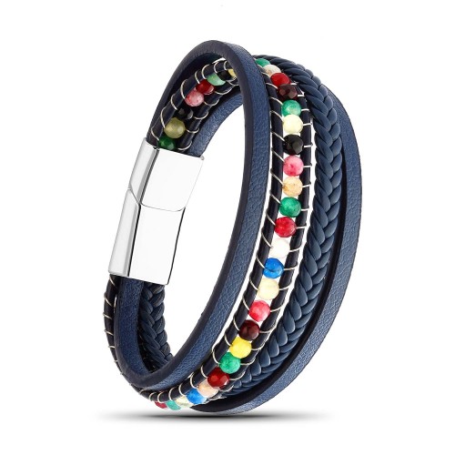 Çakra Doğaltaş Ve Mavi Deri Çoklu Bileklik