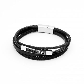 Çelik Bentli Çoklu Hakiki Deri Ve Çelik Bileklik