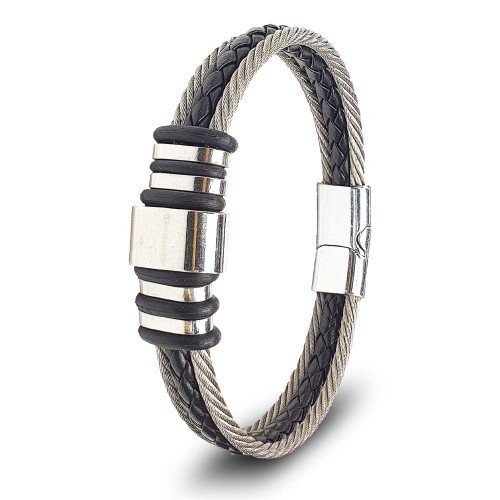 Çelik Halat Ve Deri Kordonlu Bileklik