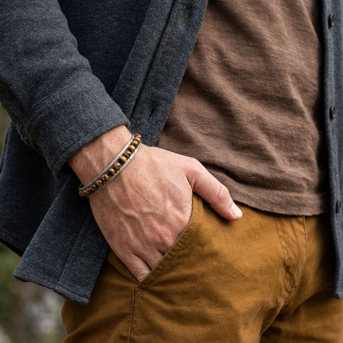 Çelik Halat Ve Kaplan Gözü Doğaltaş Bileklik