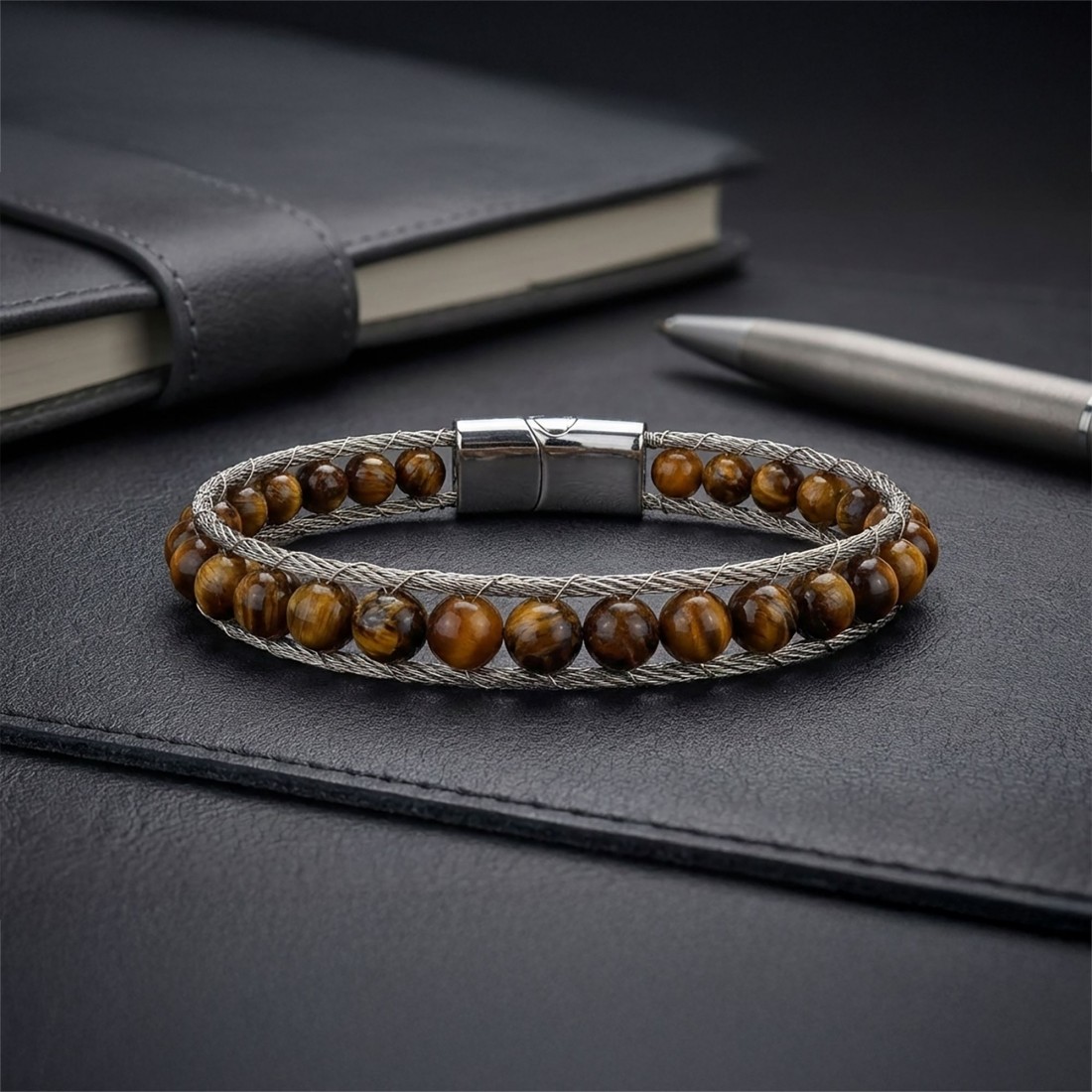 Çelik Halat Ve Kaplan Gözü Doğaltaş Bileklik