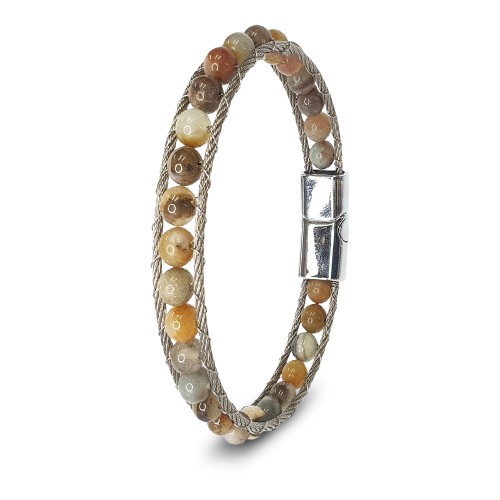 Çelik Halat Ve Yemen Akik Doğaltaş Bileklik