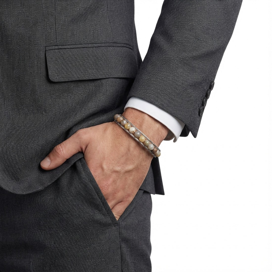 Çelik Halat Ve Yemen Akik Doğaltaş Bileklik