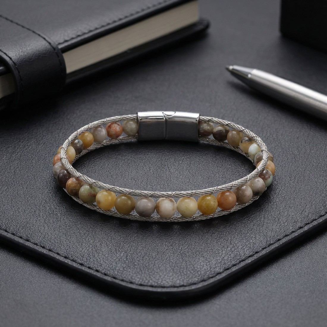 Çelik Halat Ve Yemen Akik Doğaltaş Bileklik