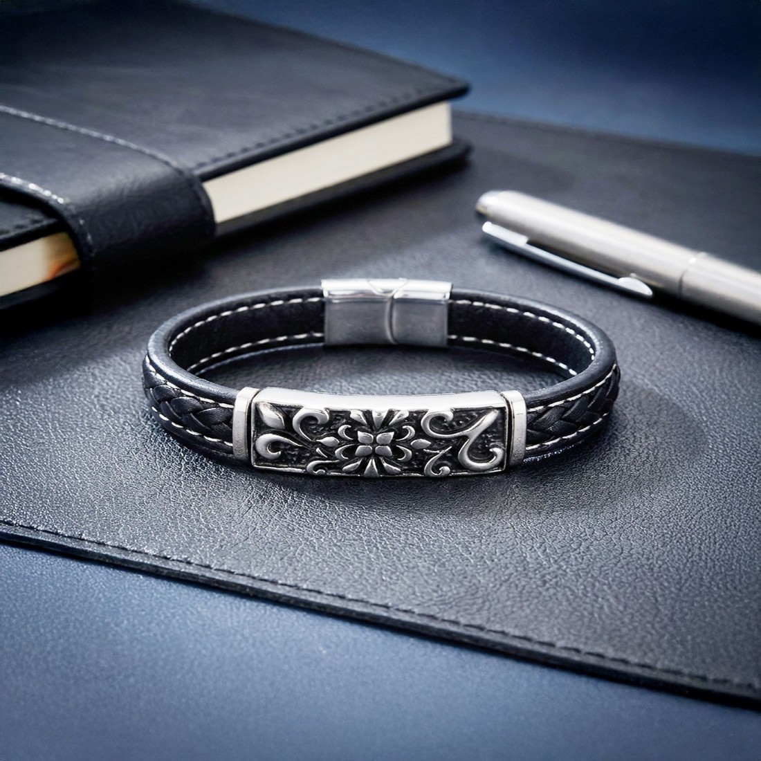 Çelik Ve Deri Bileklik