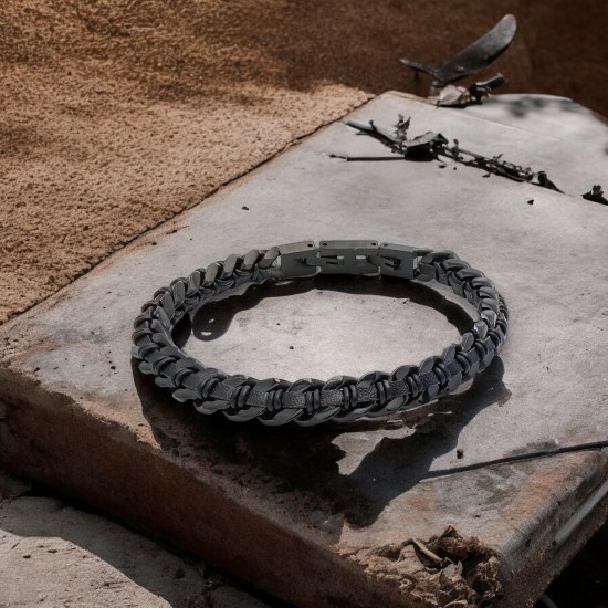 Stainless Steel and Lambskin Men's Bracelet