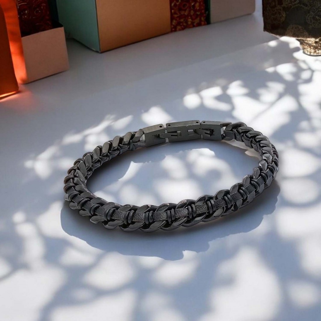 Çelik Zincir Deri Dolama Bileklik