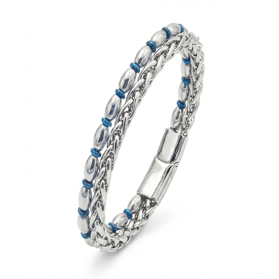 Çelik Zincirli Gümüş Arpa Ve Mavi Hematit Bileklik