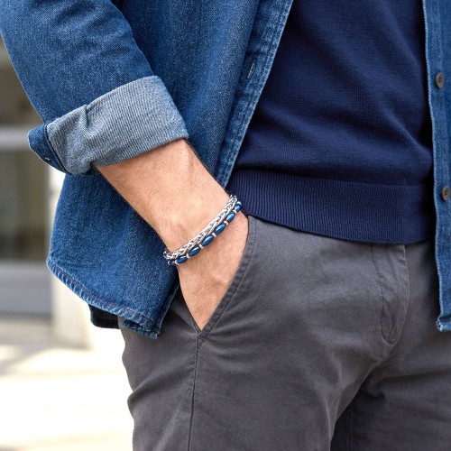 Çelik Zincirli Gümüş Ve Mavi Arpa Hematit Bileklik