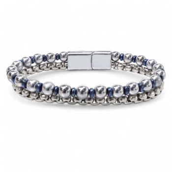Çelik Zincirli Gümüş Ve Mavi Hematit Bileklik
