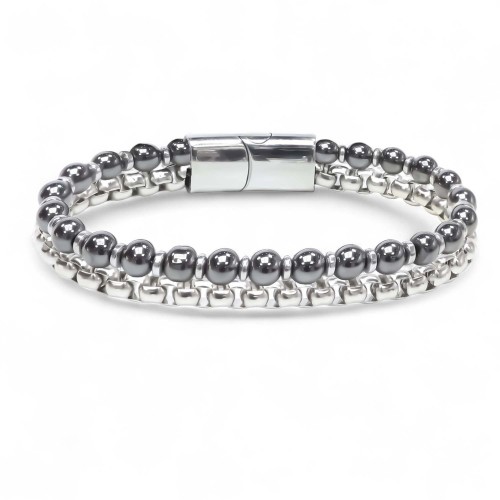 Çelik Zincirli Hematit Ve Silver Hematit Bileklik