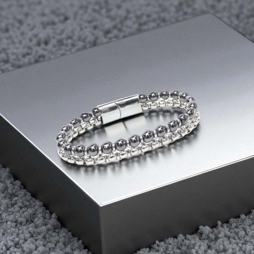 Çelik Zincirli Hematit Ve Silver Hematit Bileklik