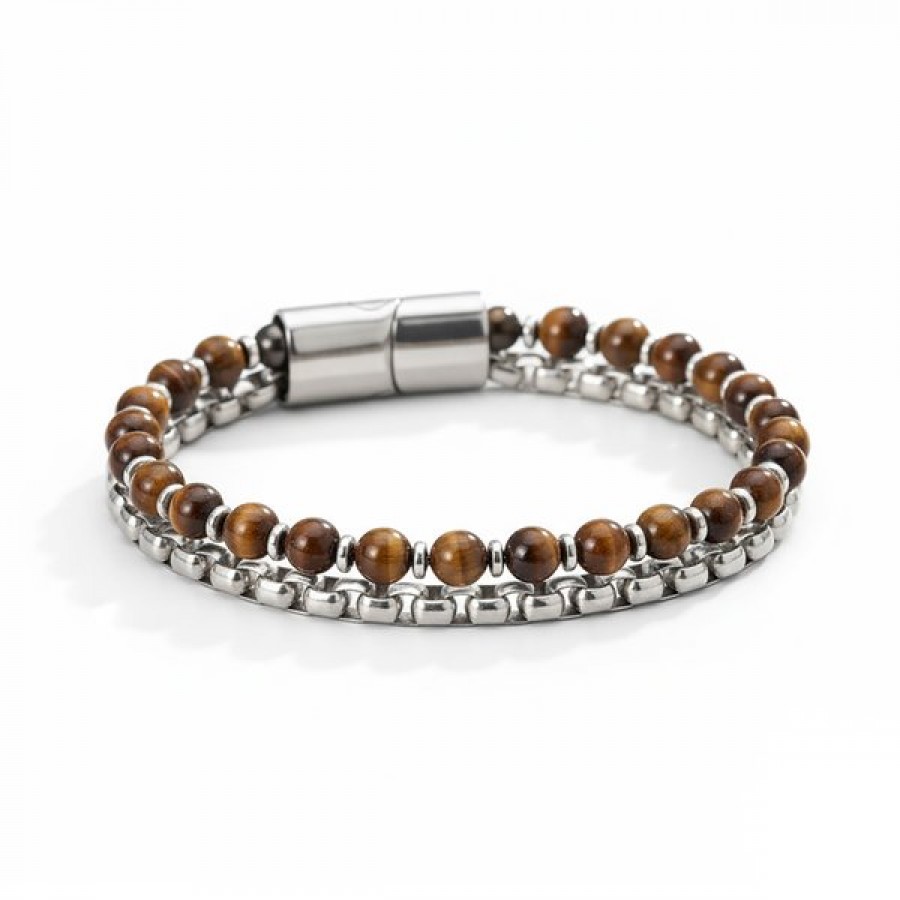 Çelik Zincirli Kaplan Gözü Ve Hematit Bileklik