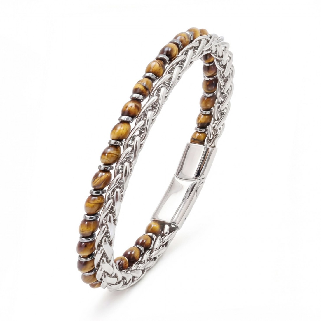 Çelik Zincirli Kaplan Gözü Ve Hematit Bileklik