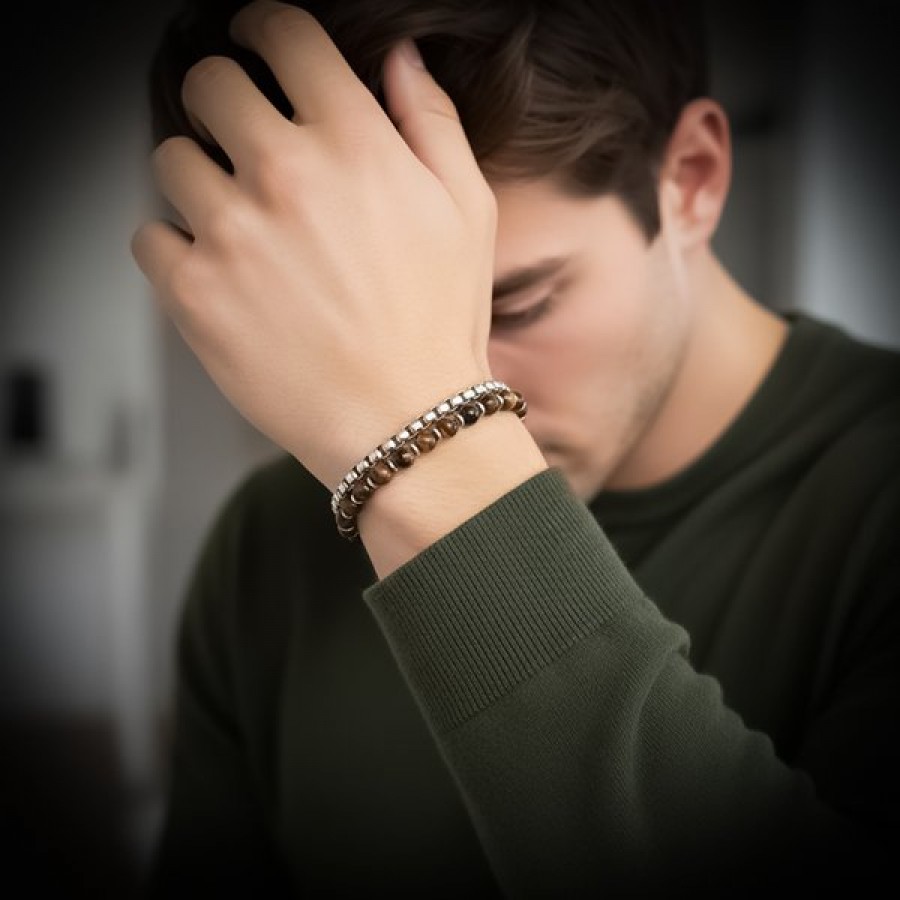 Çelik Zincirli Kaplan Gözü Ve Hematit Bileklik