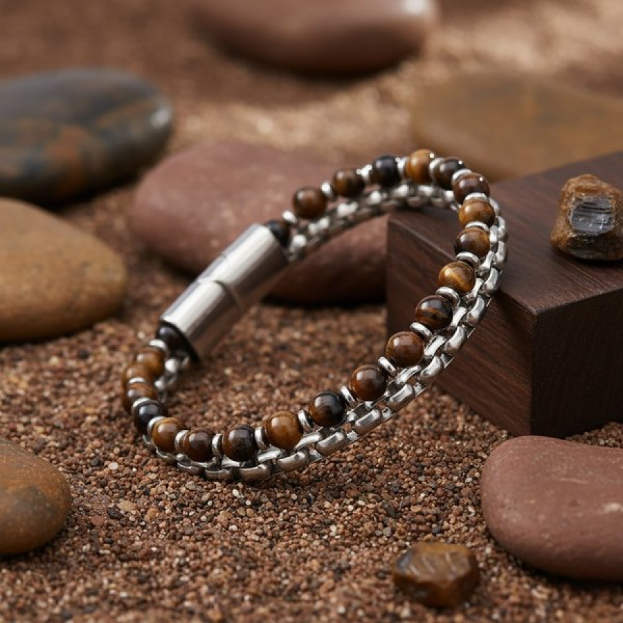 Çelik Zincirli Kaplan Gözü Ve Hematit Bileklik