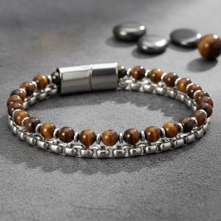 Çelik Zincirli Kaplan Gözü Ve Hematit Bileklik