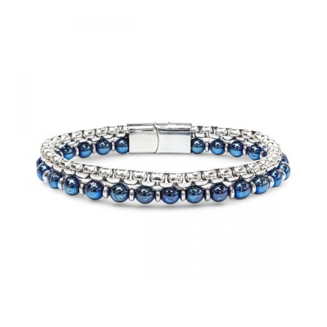 Çelik Zincirli Mavi Ve Gümüş Hematit Bileklik