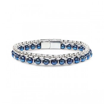 Çelik Zincirli Mavi Ve Gümüş Hematit Bileklik