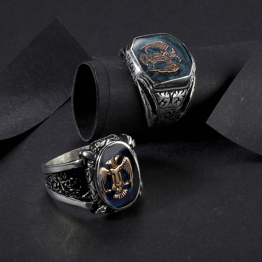 Toptan Çift Başlı Kartal Mineli Alloy Otantik Erkek Yüzük Fiyatları