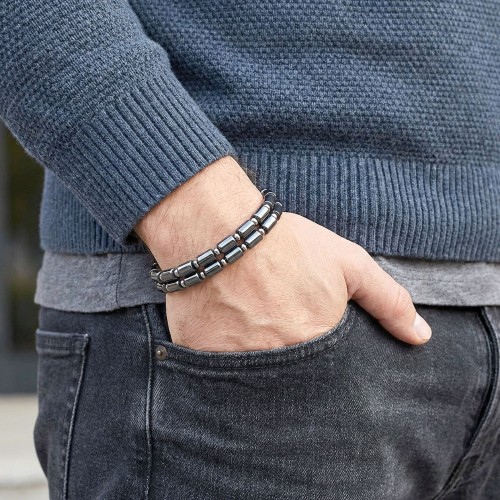 Çift Boru Hematit Ve Çelik Zincir Bileklik