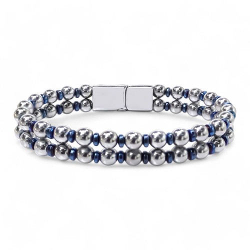 Çift Gümüş Ve Mavi Renk Hematit Çelik Bileklik