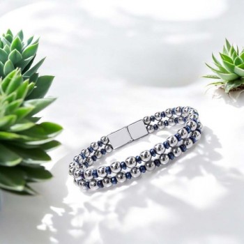 Çift Gümüş Ve Mavi Renk Hematit Çelik Bileklik