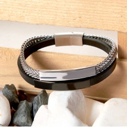 Çift İsim Yazılabilen Çoklu Hakiki Deri Çelik Bileklik