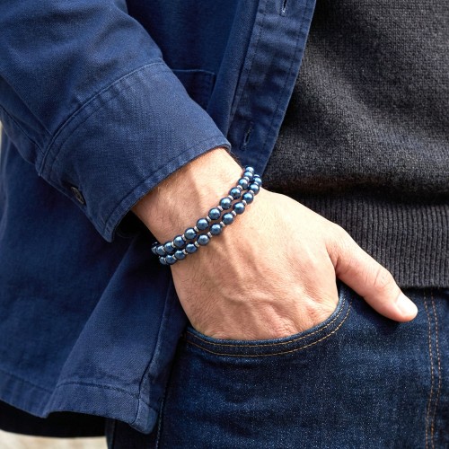 Çift Mavi Ve Gümüş Renk Hematit Çelik Bileklik