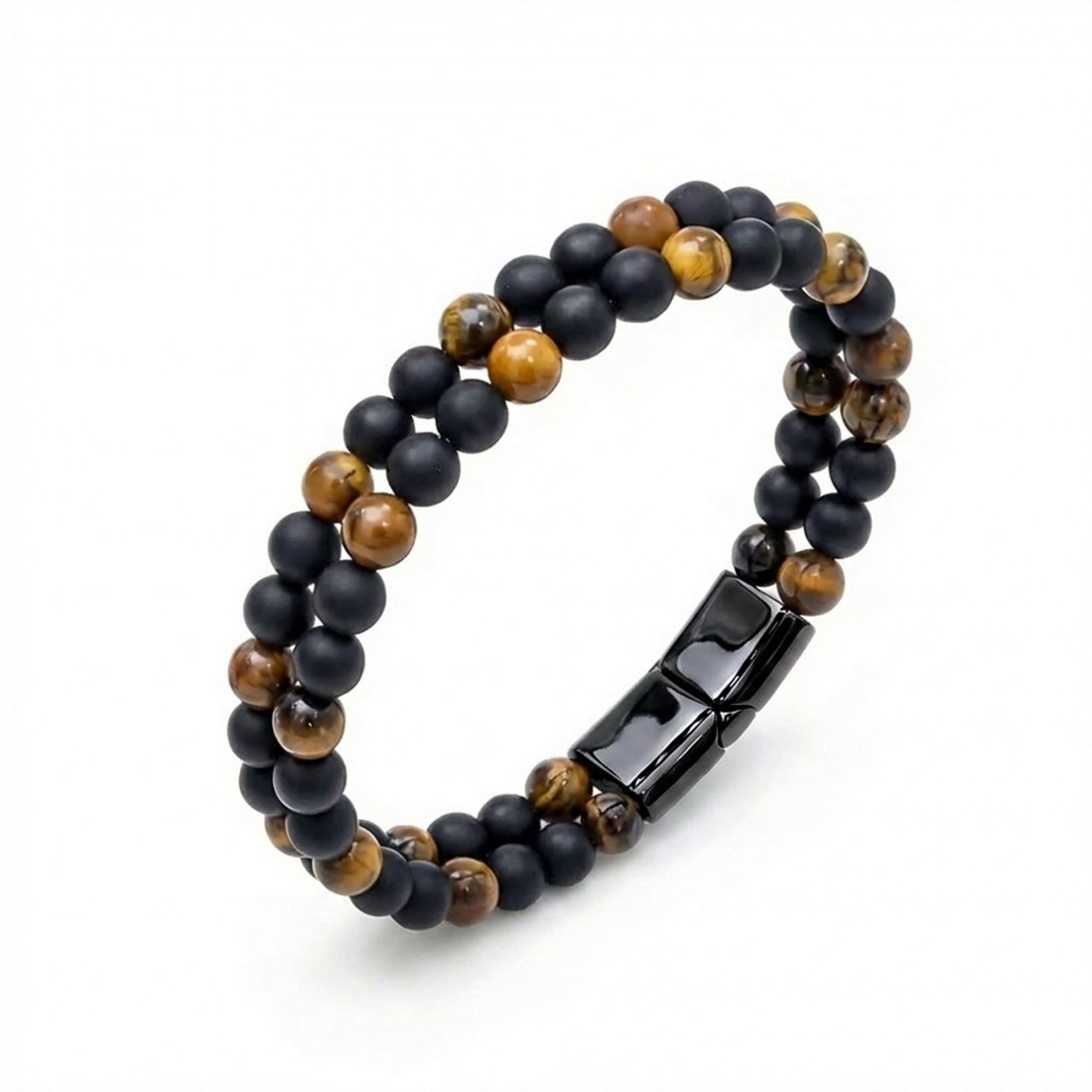 Çift Oniks Ve Kaplangözü Çelik Bileklik