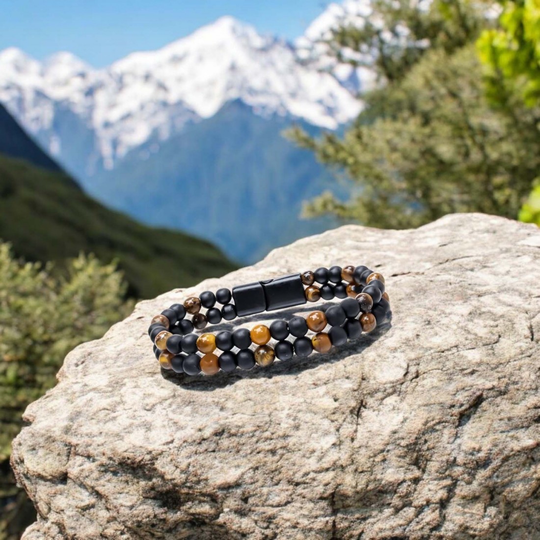 Çift Oniks Ve Kaplangözü Çelik Bileklik