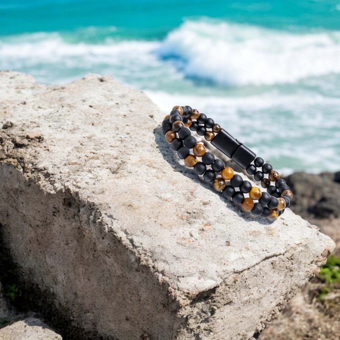 Çift Oniks Ve Kaplangözü Çelik Bileklik