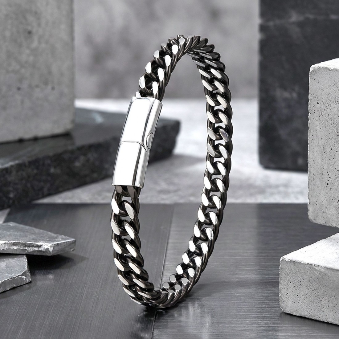 Çift Sıra Otantik Çelik Zincir Bileklik