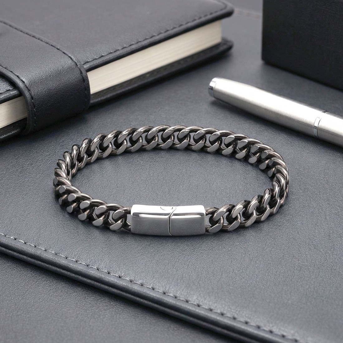 Çift Sıra Otantik Çelik Zincir Bileklik