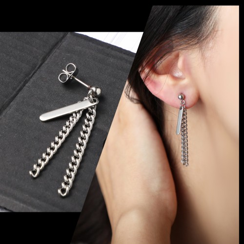 Çift Zinclir Sallantılı Çelik Küpe