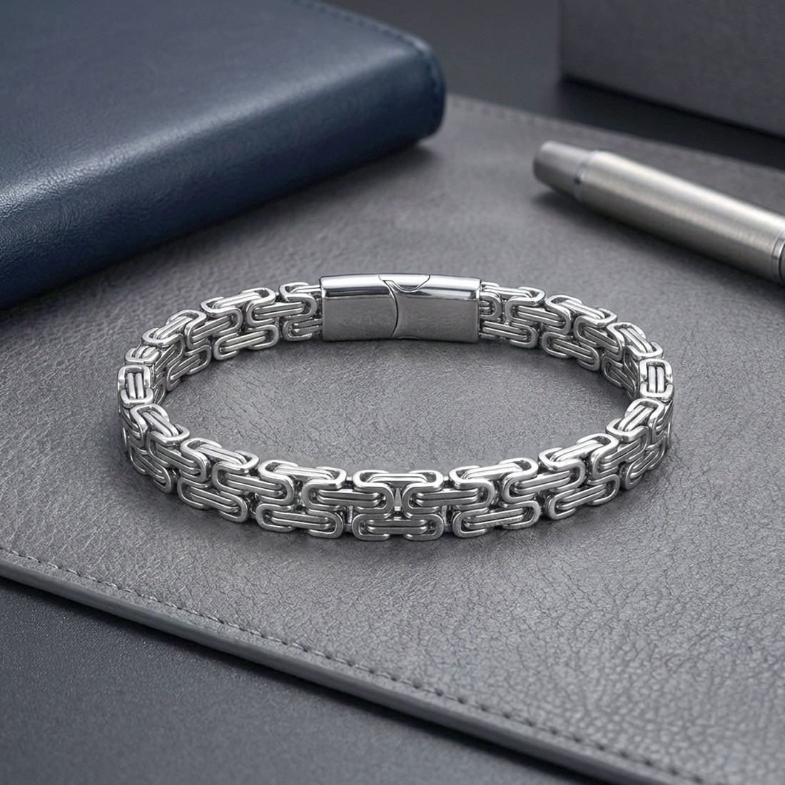 Çiftli 4mm Kral Model Çelik Zincir Erkek Bileklik – Çelik Kilitli