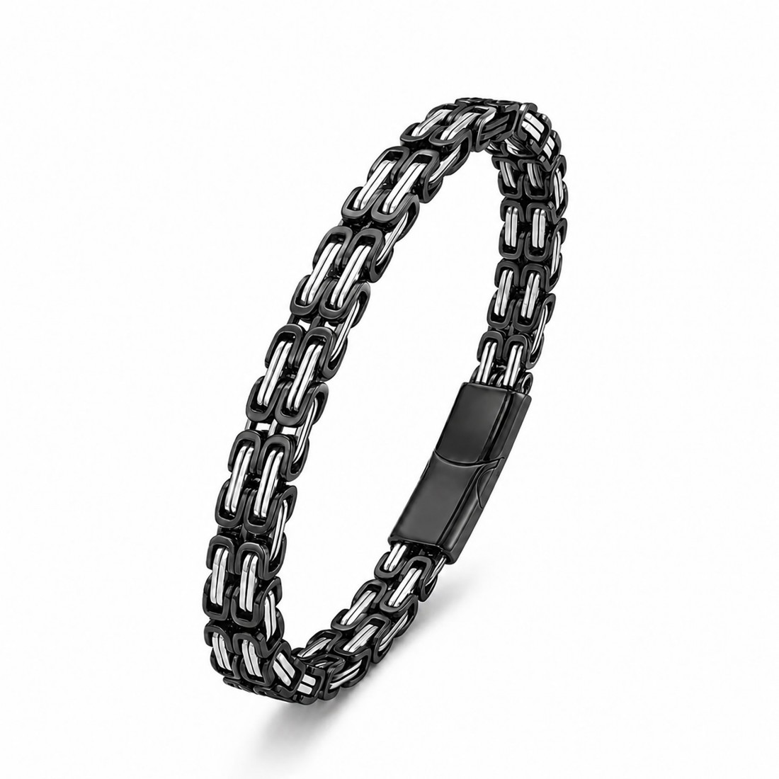Çiftli Siyah-Beyaz 4mm Kral Model Çelik Zincir Erkek Bileklik – Çelik Kilitli