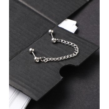 Çiftli Zincir Bağantılı Tektaş Çelik Küpe