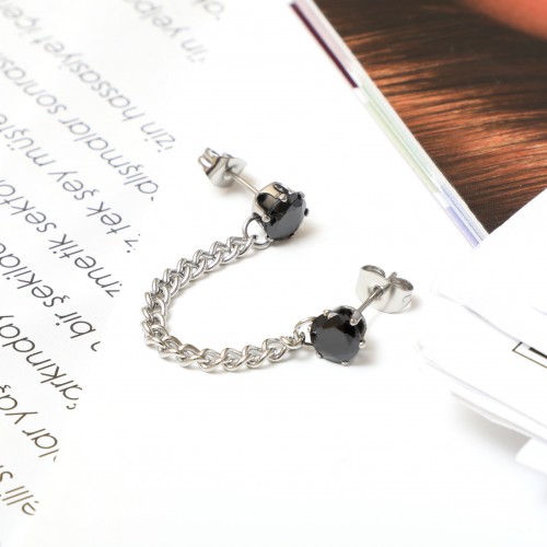 Çiftli Zincir Bağlantılı Tek Taş Çelik Küpe