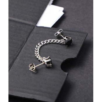 Çiftli Zincir Bağlantılı Tek Taş Çelik Küpe