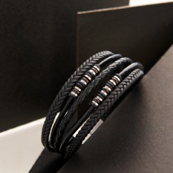 Çoklu Sarmal Hakiki Deri Ve Çelik Bileklik